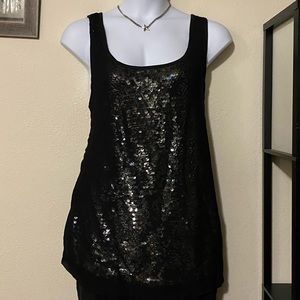 Vintage Torrid Black Mesh and Silver Sequin Tank